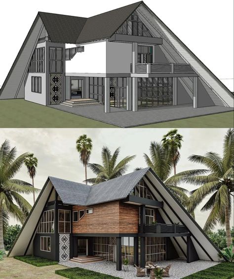 Once Human, Triangle House, A Frame House Plans, Architecture Model House, Model House Plan, Frame House, Unique House Design, Casa Container, A Frame House