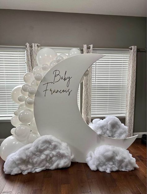 Cloudy Theme Party, Clouds Aesthetic Party, Cloud Gender Reveal Backdrop, Heaven Sent Balloon Arch, Cloud Theme Balloon Arch, Clouds Gender Reveal Party, Cloud Theme Table Decor, Up In The Clouds Theme, Gender Reveal Ideas Clouds