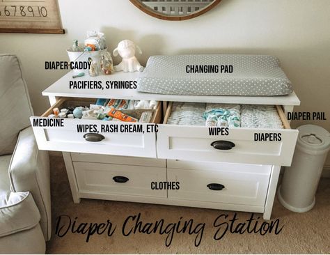 Diaper Changing Station Organization, Nursery Drawers, Nursery Drawer Organization, Nursery Dresser Organization, Nursery Drawer, Baby Nursery Organization, Baby Changing Station, Diaper Changing Station, Baby Nursery Inspiration