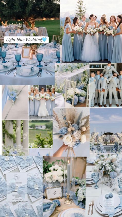 Light Blue White And Silver Wedding, Light Blue White Wedding Theme, Summer Wedding Light Blue, Beach Wedding Light Blue, Mist Blue Wedding Theme, Sky Blue Themed Wedding, Beach Wedding Theme Ideas Color Palettes, Blue Beach Wedding Theme, Ocean Blue Wedding Theme