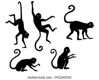 Monkeys Illustration, Chimpanzee Silhouette, Monkey Sillouhette, Monkey Silhouette, Monkey Linocut, Balloon Monkey, Gibbon Monkey Illustration, Deb Shop, Swinging Monkey