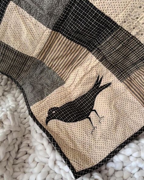 Delighted! Thank you @sweetcottagecharm "Sharing some stills with you all this Sunday of this beautiful kettle grove crow and star quilted throw and pillow from @thevillagecountrystore oh I am looking so forward to fall" #CountryLiving #patchwork #prettyinprim #ShopSmallBusiness #countrylife #cozyhome #Quilts #farmhouse Kettle Grove Crow Quilted Throw & Pillow ♥ Black Background Quilts, Dark Academia Quilt, Dark Quilt, Raven Quilt, Crow Quilt, Black Quilts, Quilted Throw Pillow, Farmhouse Quilts, Quilted Throw