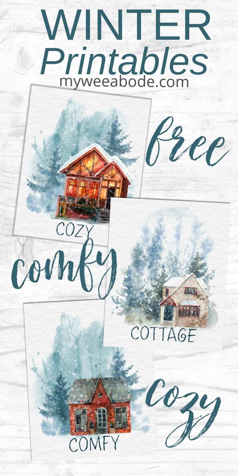 Free Printable Winter Wall Art, Watercolor Printable Free, Diy Winter Decorations, Winter Decor Diy, Diy Winter Decor, Winter Printables Free, Winter Decorating Ideas, Free Christmas Crafts, Winter Printables