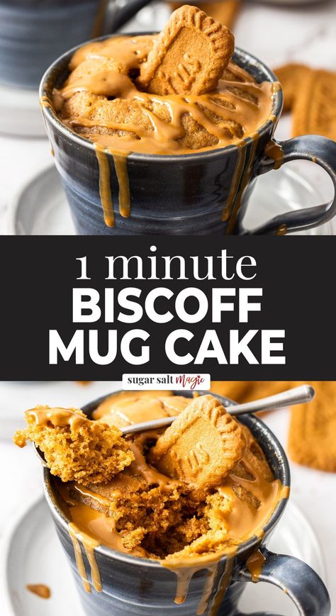 This Biscoff mug cake is the perfect indulgent treat for one and only takes 5 minutes in the kitchen. This perfect soft and fluffy mug cake is filled with Biscoff spread, tastes amazing is so easy. Made with Lotus Biscoff cookie butter it tastes incredibly and has the perfect fluffy cake texture. You can even split it into 2 smaller ramekins and share with a loved one. So quick and easy to make. Loaded with Biscoff flavour. So super soft and fluffy. Simple ingredients. Recipes With Biscoff Spread, Biscoff Spread Recipes Easy, Biscoff Pudding, Biscoff Mug Cake, Jar Cakes, Cake Texture, Biscoff Recipes, Biscoff Cake, Microwave Cake