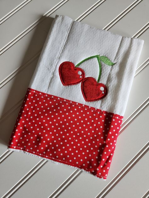 50s Kitchen Decor, Cherry Hearts, 50's Style, Red Cherry, Red Polka Dot, Kitchen Tea, Kitchen Tea Towels, Tea Towel, Dining Linens