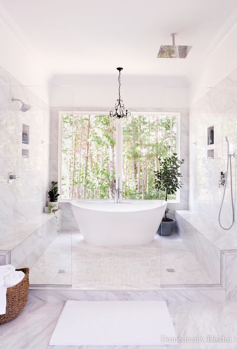 Master Bathroom Tour - Domestically Blissful Bathroom Tour, Wet Room Bathroom, Contemporary Bathtubs, Bathroom With Tub, Bathroom Master, Wet Room, Master Bath Remodel, Bathroom Spa, Bathroom Renos