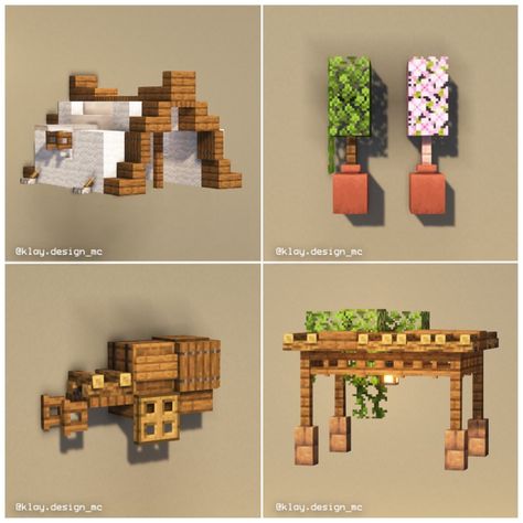 KlayDesign • Minecraft Builder | Here’s 12 OUTDOOR DECORATIONS to decorate you garden/village!! My favorite honestly is the tent! 😍 Let me know what’s your favorite below! … | Instagram Minecraft Outdoor Workstation, Garden Builds Minecraft, Tents In Minecraft, Mc Outdoor Decor, Minecraft Small Decor Ideas, Minecraft Mini Builds Aesthetic, Minecraft Item Frame Ideas, How To Decorate Minecraft Houses, Minecraft Desert Interior Design