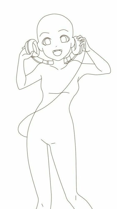 Pose Gacha Life, Headphones Pose, Headphones Reference, Ych Reference, Pose Gacha, Ych Base, Base Gacha, Easy Pencil Drawings, Drawing Anime Bodies