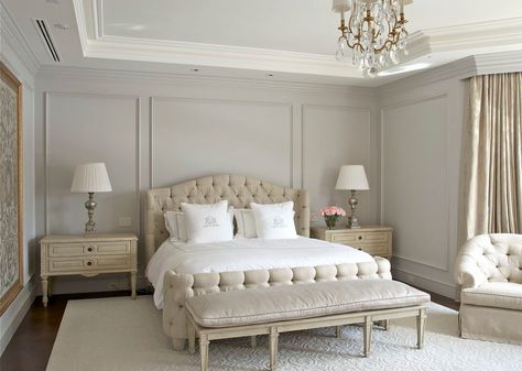 Ceiling Moulding Ideas, Bedroom Wall Decor Above Bed, White Wall Paneling, Basement Guest Rooms, Wall Moulding, Decor Above Bed, Wall Panels Bedroom, Bedroom Panel, Classic Bedroom