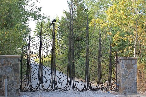 Iron Design Center NW - Lighting | Gates & Doors Tor Design, Porte In Ferro, Landscaping Simple, Metal Gates, Iron Design, Wrought Iron Gates, Front Gates, Entry Gates, Driveway Gate