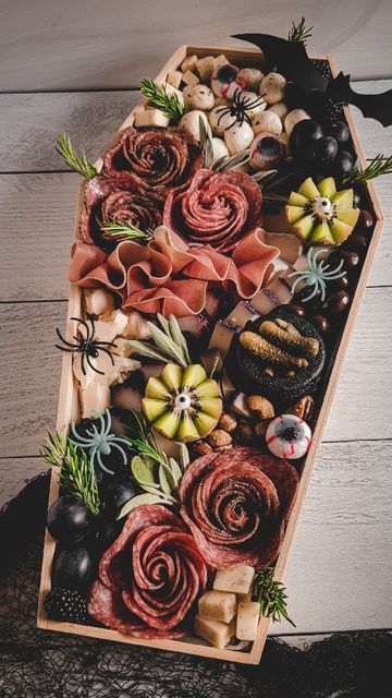 Zombie Charcuterie Board, Black Themed Charcuterie Board, Masquerade Charcuterie Board, Dessert Board Halloween, Farm Themed Charcuterie Board, Rip Charcuterie Board, Vampire Themed Charcuterie Board, Savory Halloween Charcuterie Board, Graveyard Food Ideas