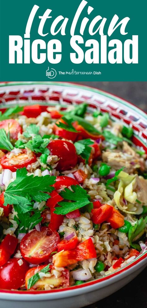 The perfect make-ahead salad for lunch or your next picnic! You'll love this bold brown rice salad, prepared Italian-style with tuna, artichoke hearts, crunchy veggies, parsley and a light citrus dressing! Healthy Brown Rice, Crunchy Veggies, Rice Salad Recipes, Brown Rice Salad, Italian Rice, Make Ahead Salads, The Mediterranean Dish, Citrus Dressing, Healthy Potato Recipes