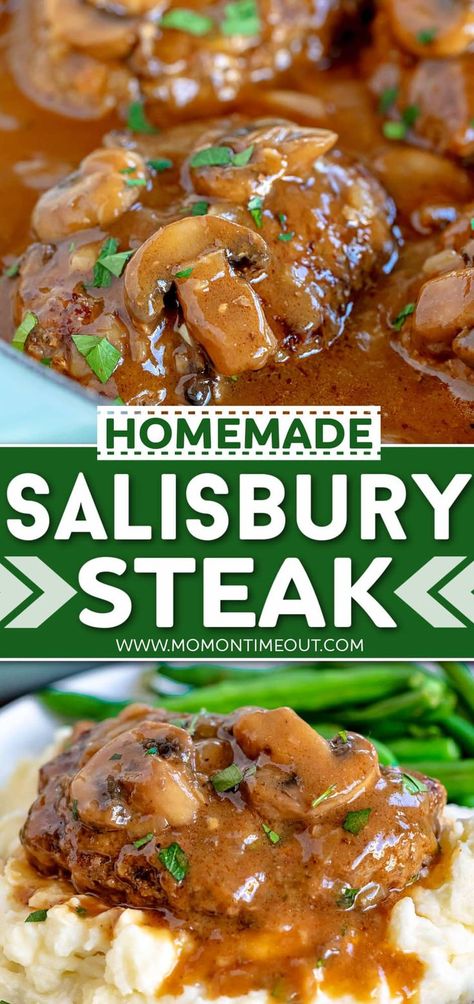 This homemade Salisbury Steak recipe is classic comfort food - ready in 30 minutes! Serve with mashed potatoes for the perfect dinner! Easy And Fast Dinner Recipes, Salisbury Steak With Onion Gravy, Easy Salisbury Steak Recipe, Best Salisbury Steak Recipe, Homemade Salisbury Steak, Easy Salisbury Steak, Salisbury Steak Recipe, Mom On Timeout, Beef Steak Recipes