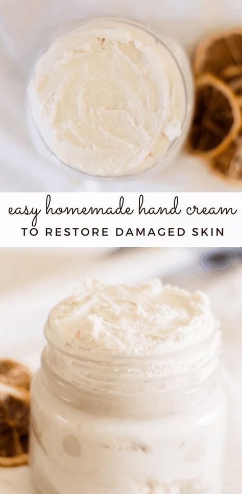 This simple homemade moisturizing hand cream leaves your hands silky smooth and is made with all-natural ingredients. Use this hand cream daily to moisturize your hand or overnight to repair dry cracked skin. #handcream #handcreamrecipe #howtomakelotion #allnaturalhandcream #allnaturallotion #diyskincare Coconut Oil Hand Cream Diy, Diy Working Hands Cream, Hands Cream Aesthetic, Diy Hand Cream Non Greasy, Lanolin Hand Cream Diy, Natural Hand Cream Recipe, Homemade Hand Cream Recipes, Homemade Hand Cream For Extra Dry Skin, Homemade Hand Lotion Recipes