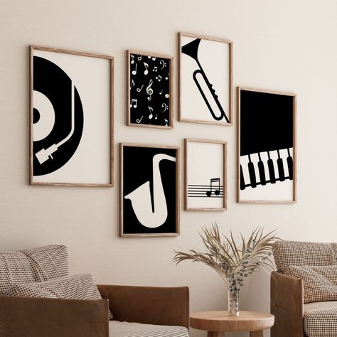 Music Gallery Set of 6 Drawings, Piano Print, Guitar Poster, Musical Gift, Digital File, Saxophone Sketch, Trumpet, Black Notes, Violin Saxophone Sketch, Piano Wall Decor, Piano Drawing, Gift Ball, Guitar Poster, Black Notes, Golf Poster, Guitar Posters, Musical Gift