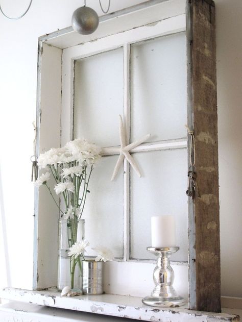 36 Fascinating DIY Shabby Chic Home Decor Ideas | Daily source for inspiration and fresh ideas on Architecture, Art and Design Shabby Chic Decorating, Old Window Frames, Flowers And Candles, Window Crafts, Old Window Frame, Deco Champetre, Vintage Window, Shabby Chic Bedrooms, Vintage Windows