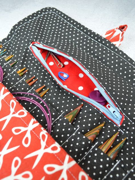 Interchangeable Needle Case Pattern, Knitting Needle Case Pattern Free, Knitting Needle Case Tutorial, Diy Knitting Needle Case, Interchangeable Knitting Needle Case, Knitting Needle Case Pattern, Knitting Case, Circular Needle Case, Knitting Organization