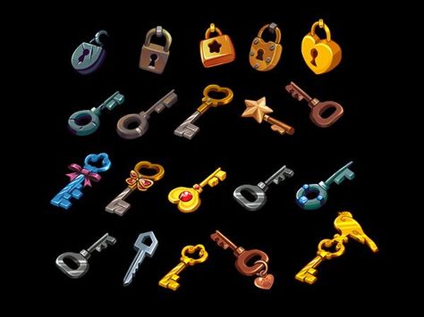 Lock Concept Art, Key Concept Art, Western Games, Key Icon, Props Concept, Game Gui, 2d Game Art, Casual Art, Props Art