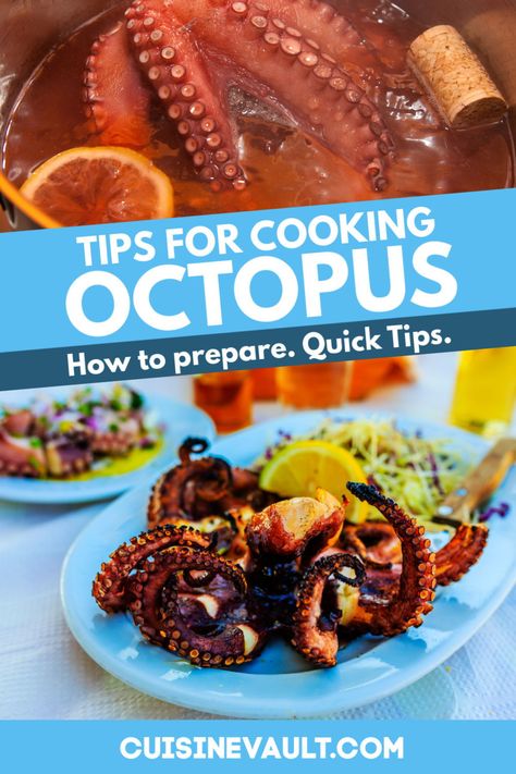 Small Octopus Recipe, Cooking Octopus, How To Cook Octopus, Octopus Recipes, Tips For Cooking, Grilled Octopus, Shellfish Recipes, Cooking Advice, Cooking Seafood