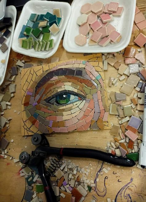 Audrey Core, 2024 Ornaments, Clay Mosaic, Mosaic Tiles Crafts, Mosaic Portrait, Mediums Of Art, Mosaic Inspiration, Mosaic Tile Art, Tile Crafts