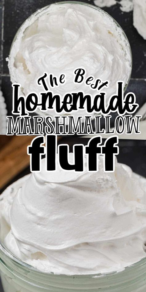 Homemade marshmallow fluff is far superior then the store bought marshmallow fluff that you get in the store. Made with just 6 ingredients, homemade marshmallow fluff will for sure replace buying the store bought stuff. Easy Marshmallow Fluff, Marshmallow Fluff Recipe, Marshmallow Fluff Recipes, Homemade Marshmallow Fluff, Homemade Marshmallow Recipe, Fudge Sundae, Meringue Desserts, Homemade Marshmallow, Butter Sandwich