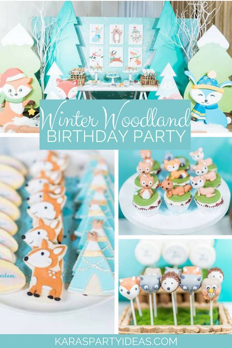 Winter Woodland Birthday Party via KarasPartyIdeas - KarasPartyIdeas.com Artic Fox Birthday Party, Baby Boy Birthday Party Ideas, Birthday Party Ideas Winter, Winter Woodland Birthday Party, Desi Birthday, Winter Woodland Birthday, Boy Birthday Party Ideas, First Birthday Winter, Onederland Birthday Party