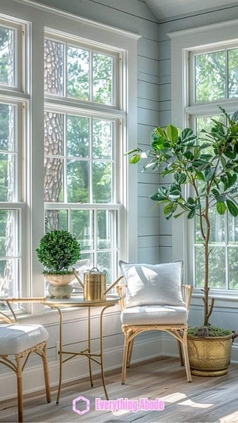 26+ Stunning Sunny Sunroom Ideas That'll Make Your Heart Swoon Window Placement, Light Colored Furniture, Sun Rooms, Sunroom Ideas, Sunroom Decorating, Garden Shelves, Sunroom Designs, Backyard Greenhouse, Multipurpose Furniture