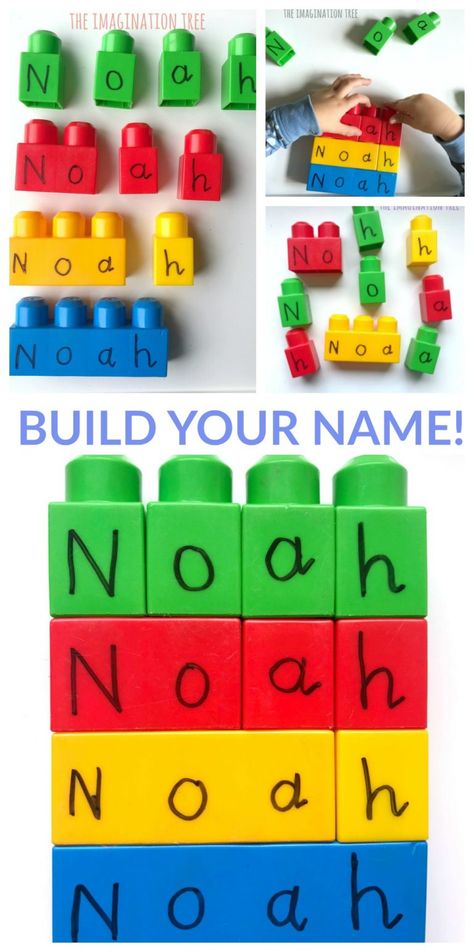 Building Blocks Name Game for Preschoolers Name Activities Preschool, Game For Preschoolers, Preschool Names, Educational Activities For Preschoolers, Imagination Tree, Learn Through Play, Name Game, Anniversaire Diy, Name Activities