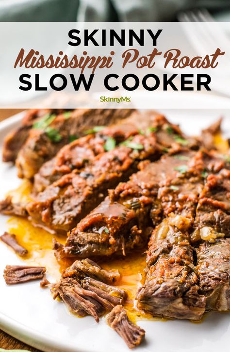 Easy, filling, and savory, this Skinny Mississippi Pot Roast is the perfect slimmed-down version of the original Crock Pot classic. #slowcooker #potroast #dinner #skinnyms Roast Mississippi, Red Cabbage Soup, Roast Crockpot, Mississippi Pot, Mississippi Roast, Mississippi Pot Roast, Pot Roast Slow Cooker, Healthy Slow Cooker, Skinny Taste Recipes