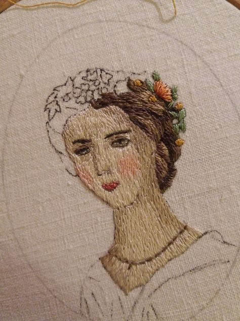 Gayla Partridge Embroidery, Human Embroidery, Embroidered People, Embroidered Faces, Face Brooch, Embroidered Art, Partridge, Hand Embroidery Patterns, Sewing Hacks