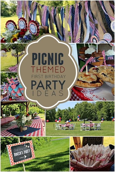 Picnic Themed Boy's First Birthday Party                                                                                                                                                                                 More Picnic Bday, Picnic Themed Parties, First Birthday Party Ideas, Themed Treats, Picnic Birthday Party, Picnic Theme, Picnic Birthday, June Birthday, Summer Birthday