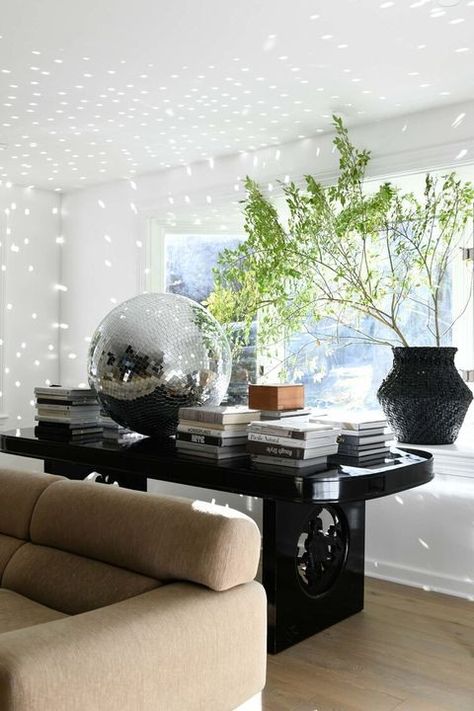 Disco Ball Decor Living Room, Disco Ball Living Room, Ford Interior, Stylish Wall Decor, Indoor Swing, Room Additions, Amber Interiors, Design Office, A Living Room