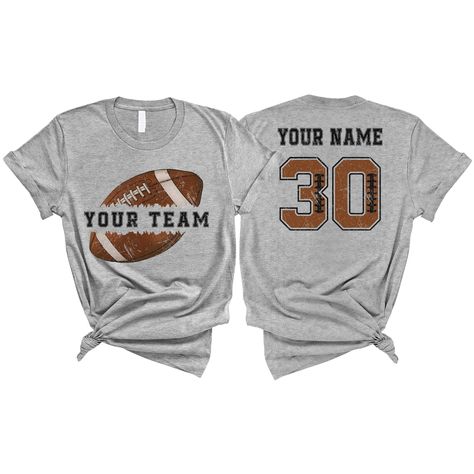 PRICES MAY VARY. PERSONALIZED T-SHIRT: A personalized Football T-shirt with name and shirt number will be the perfect gift for baseball lovers, mom, daughter, sister, niece, Wife, girlfriend,... Click on "Customize Now" and and start designing your unique shirt. MATERIAL: Solid colors are 100% cotton ( Black, White, Navy , Forest Green). Dark Heather colors are 50% cotton, 50% polyester. Sport Grey and Athletic Heather 90% cotton, 10% polyester. Color Dark Gray Heather and Heather Mauve 52% cott Football Shirt Ideas For Girlfriends, Shirts For Football Girlfriends Design, Gf Football Shirt Ideas, Football Gf Shirts, Football Shirt Designs For Girlfriends, Senior Football Parent Shirts, Cute Football Outfit, Football Tshirt Designs, Football Girlfriend Shirts