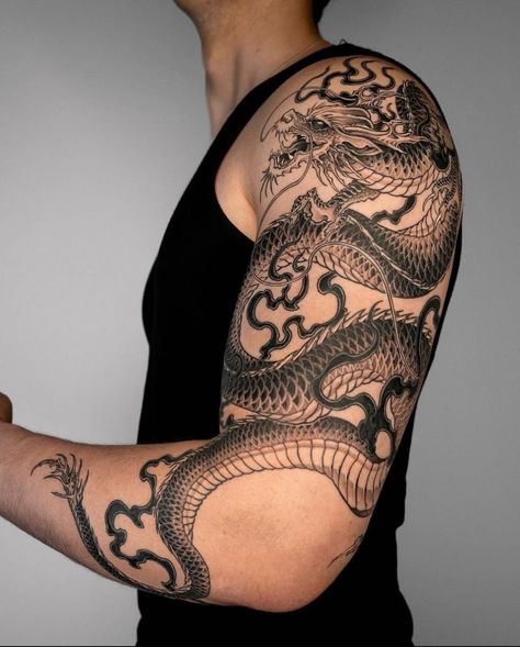 Dragon Tattoo Bicep, Dragon Tattoo Shoulder, Dragon Tattoo Arm, Japanese Tattoos For Men, Dragon Tattoos For Men, Dragon Sleeve, Chinese Dragon Tattoos, Dragon Sleeve Tattoos, Men Tattoos Arm Sleeve