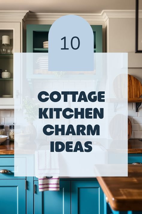 Pin showcasing 10 charming ideas for creating a cozy cottage kitchen, highlighting decorations and features like a farmhouse sink. Cottage Kitchen Countertops, Cottage Eat In Kitchen, Cottage Kitchens Ideas, Small Cottage Kitchen Ideas Layout, Cape House Interior Design, Old Cottage Kitchen, Small Cottage Kitchen Ideas, House Interior Design Kitchen, Rustic Cottage Kitchens