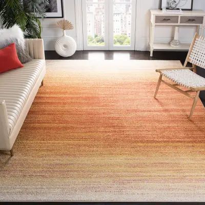 Bedroom Accent Rug, Ombre Rug, Office Area Rugs, Industrial Area Rugs, Contemporary Bedroom Decor, Lodge Style, Rustic Lodge, Polyester Rugs, Orange Rugs