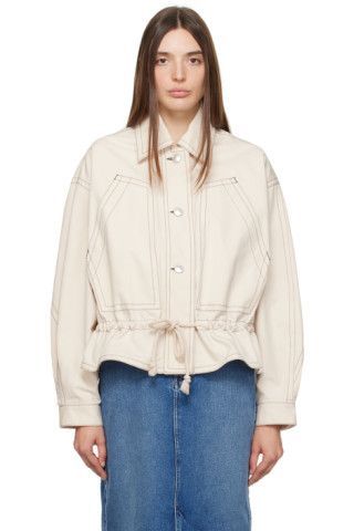 Isabel Marant Etoile - Off-White Delly Jacket Cool Denim Jackets, Canvas Clothing, Light Fall Jacket, Denim Editorial, Zero Waste Fashion, Drawstring Jacket, Canvas Jacket, Embroidery On Clothes, Isabel Marant Etoile