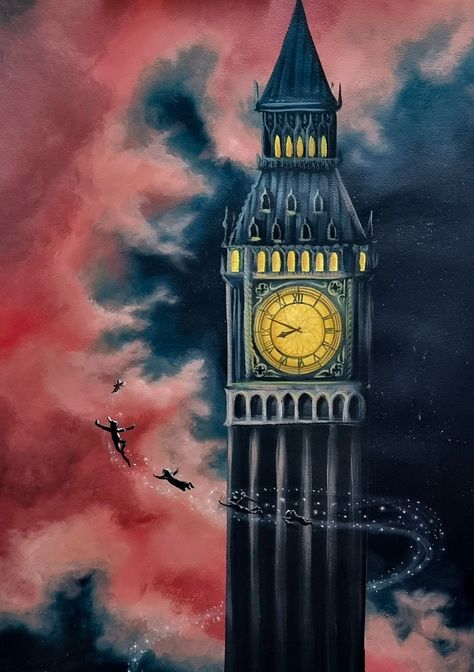 Fairytale Characters, Peter Pan Art, Red Clouds, Paper Picture, Big Ben Clock, Fairytale Stories, Red Cloud, Fairy Tale Characters, Children Room