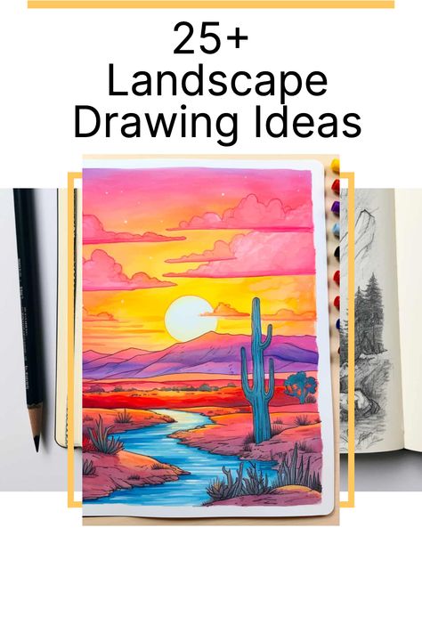 Landscape drawing is a fantastic way to embrace your surroundings and explore the depths of your creativity! In this blog, we're diving into a world of inspiration with 25 landscape drawing ideas that'll make your artistic senses tingle. From serene sunsets to fog-kissed forests, and bustling cityscapes to quiet country lanes, we've got a spectrum of suggestions to keep your pencil moving and your creativity flowing. Landscape Drawing Ideas, Drawing Ideas Inspiration, Drawing Colored Pencil, Sunset Drawing, Cityscape Drawing, Pencil Drawings Of Flowers, Forest Drawing, Pencil Artwork, Pencil Drawings Of Animals