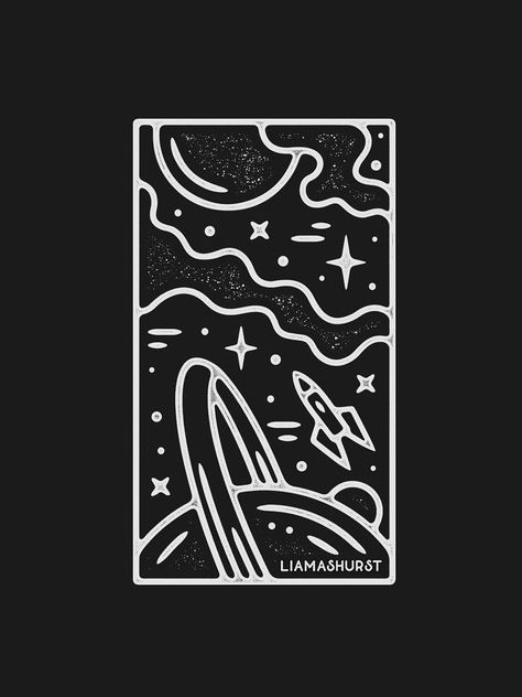 Galaxy Drawing Aesthetic, Black And White Space Drawing, Space Line Art, Star Wars Linocut, Space T Shirt Design Ideas, Space Lino Print, Cool Stencils, Sublimacion Ideas, Black And White Stickers