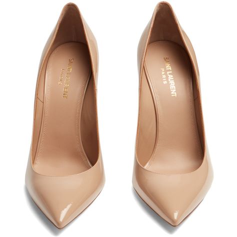 Saint Laurent Anja patent-leather pumps (1.870 BRL) ❤ liked on Polyvore featuring shoes, pumps, heels, pointy-toe pumps, nude heel shoes, stiletto heel shoes, high heel stilettos and square-toe pumps Saint Laurent Pumps, Hak Tinggi, Dr Shoes, Cute Shoes Heels, Heels Stilettos, Nude Shoes, Pumps Heels Stilettos, Chic Shoes, Patent Leather Shoes