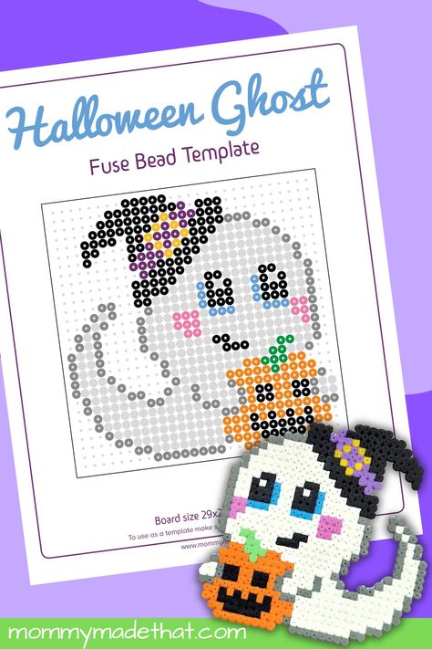 Hama Beads Halloween Pattern, Halloween Melty Beads, Halloween Fuse Beads, Perler Bead Ghost, Adult Perler Bead Patterns, Ghost Perler Beads, Perler Beads Halloween, Halloween Hama Beads, Bead Ghost