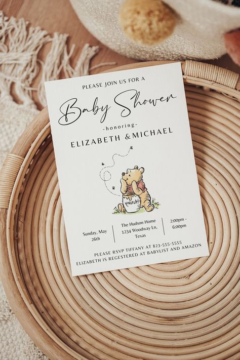 Winnie The Pooh Baby Shower Invitations, Winnie The Pooh Invitation Template, Bearly Wait Baby Shower Invitations, Baby Shower Winnie Pooh, Baby Shower Winnie The Pooh, Pooh Bebe, Shower 2023, Pooh Invitation, Canva Etsy