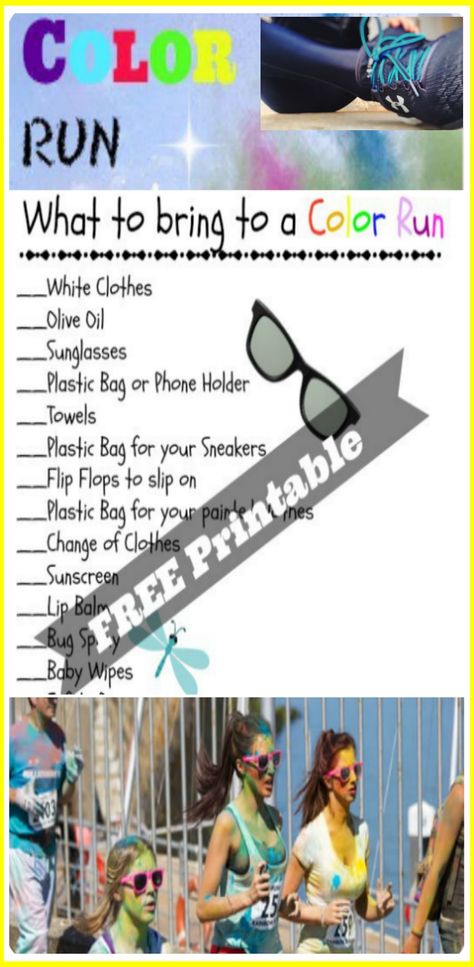 Color run list of what to bring. This is a great detailed list with a printable for a color run. Color Run Outfit, 5k Color Run, Run Tips, Pta Board, Foundation Ideas, Real Advice, Holi Powder, Church Games, Badge Ideas