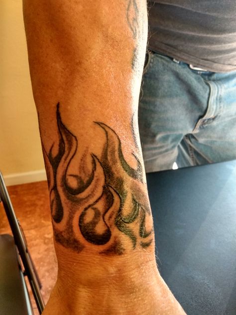 Fire Wrist Tattoo, Flame Tattoo Forearm, Flames Tattoo Sleeve, Flames Neck Tattoo, Flames Sleeve Tattoo, Flame Neck Tattoo, Fire Sleeve Tattoo, Fire Tattoo For Men, Flame Arm Tattoo