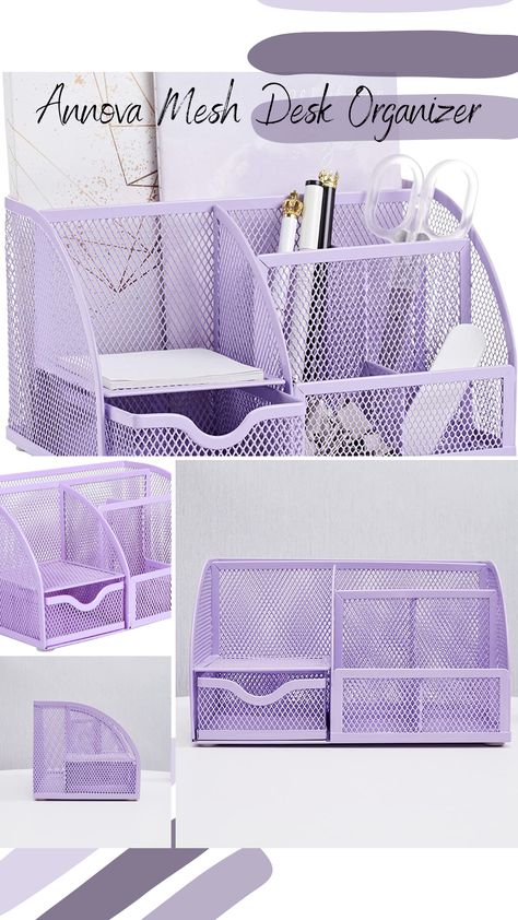 Amazon Affiliate Lavender Desk, Cute Desk Organization, Organisation Ideas, Organizer Office, Art Supplies Storage, Bedroom Makeup Vanity, Drawer Desk, Easy Diy Room Decor, Desk Layout