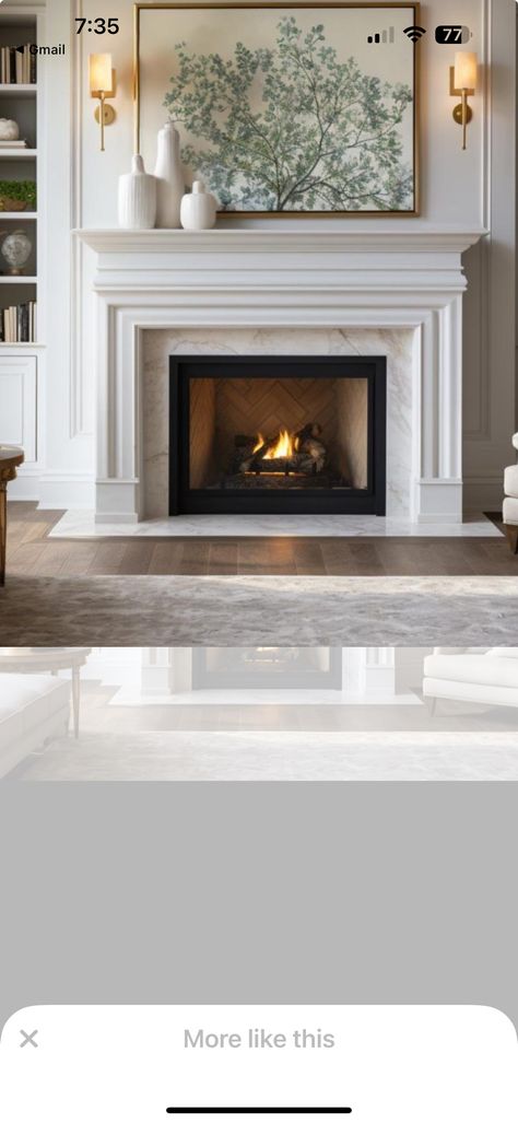 Mantle Gas Fireplace, Raised Gas Fireplace, Gas Fireplace Balls, Flush Gas Fireplace Wall Ideas, Antique Marble Fireplace, Marble Surround Fireplace, 3 Sides Fireplace, Window Above Fireplace, Luxury Fireplace Living Room