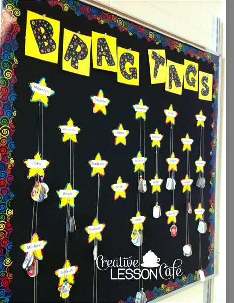 Creative Lesson Cafe: A is for Accelerated Reader~ Ideas and Freebies Brag Tags Display, Classroom Decor Ideas, Toddler Daycare, Reading Incentives, Fall Classroom, Accelerated Reader, Brag Tags, Star Students, Classroom Bulletin Boards