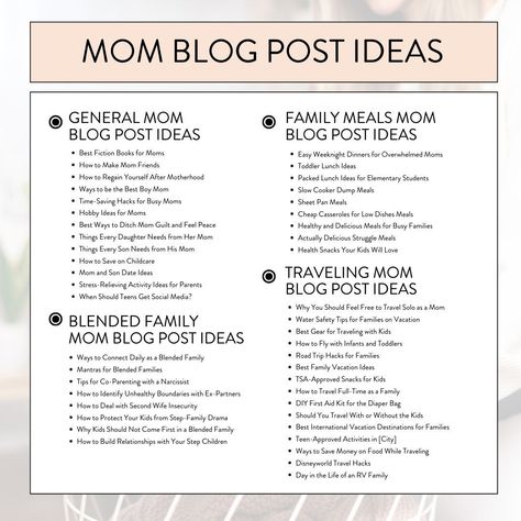 Unleash your creativity with our extensive list of 100+ mom blog post ideas. From heartfelt personal stories to practical parenting advice, this compilation will ensure you never run out of inspiration. Embrace your unique motherhood journey, connect with your readers, and make a positive impact in the lives of fellow moms. Let's celebrate the beauty of motherhood together! #InspiringMotherhood #CreativeBlogging Mom Blog Post Ideas, Mom Blog Topics, Blog Topic Ideas, Single Mom Tips, Topic Ideas, Social Media Content Planner, Podcast Topics, Mom Video, Blog Post Ideas