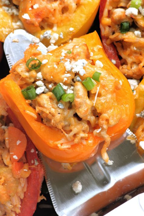 Ground Chicken Stuffed Peppers, Classic Stuffed Peppers, Buffalo Chicken Stuffed Peppers, Buffalo Chicken Burgers, Ground Turkey Stuffed Peppers, Buffalo Chicken Nachos, Chicken Buffalo, Chicken Sausage Recipes, Stuffed Peppers With Rice